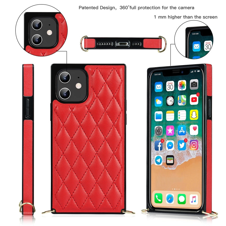 For iPhone 12 mini Elegant Rhombic Pattern Microfiber Leather +TPU Shockproof Case with Crossbody Strap Chain