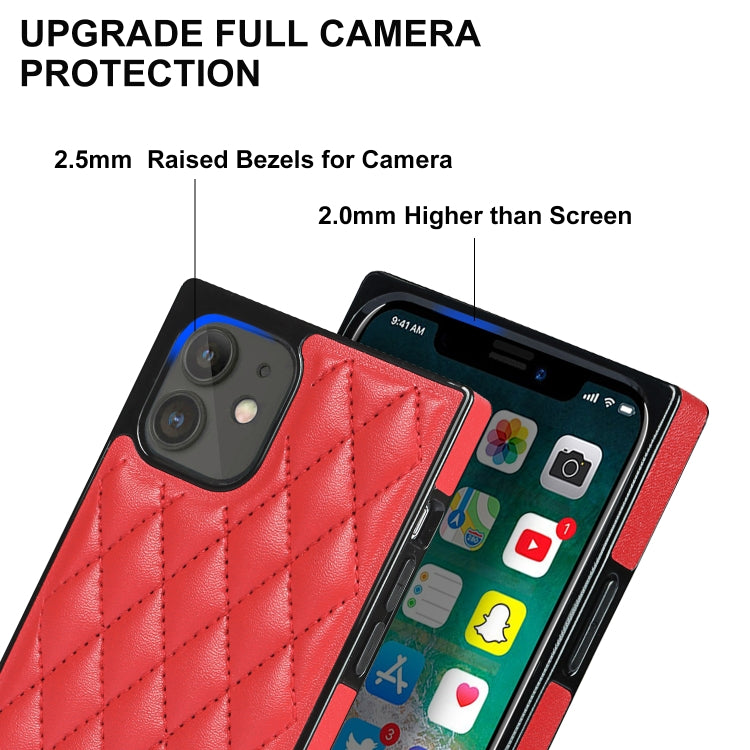 For iPhone 12 mini Elegant Rhombic Pattern Microfiber Leather +TPU Shockproof Case with Crossbody Strap Chain