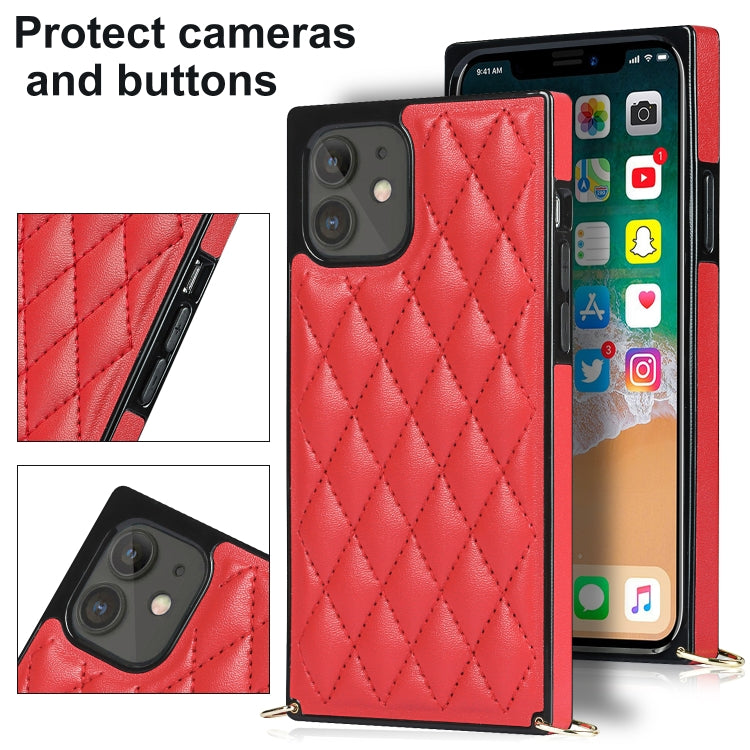 For iPhone 12 mini Elegant Rhombic Pattern Microfiber Leather +TPU Shockproof Case with Crossbody Strap Chain