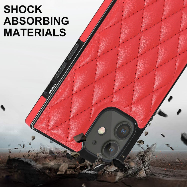For iPhone 12 mini Elegant Rhombic Pattern Microfiber Leather +TPU Shockproof Case with Crossbody Strap Chain