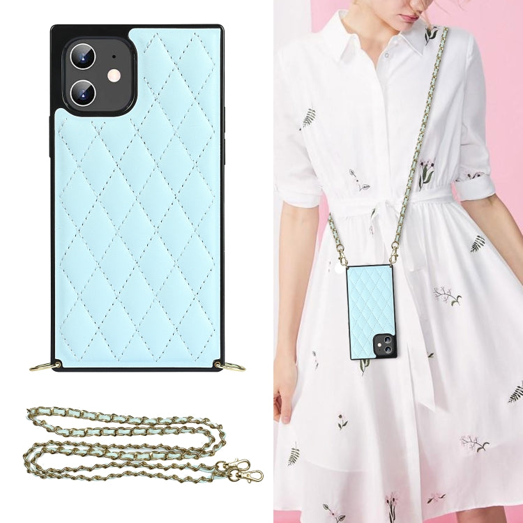 For iPhone 12 mini Elegant Rhombic Pattern Microfiber Leather +TPU Shockproof Case with Crossbody Strap Chain
