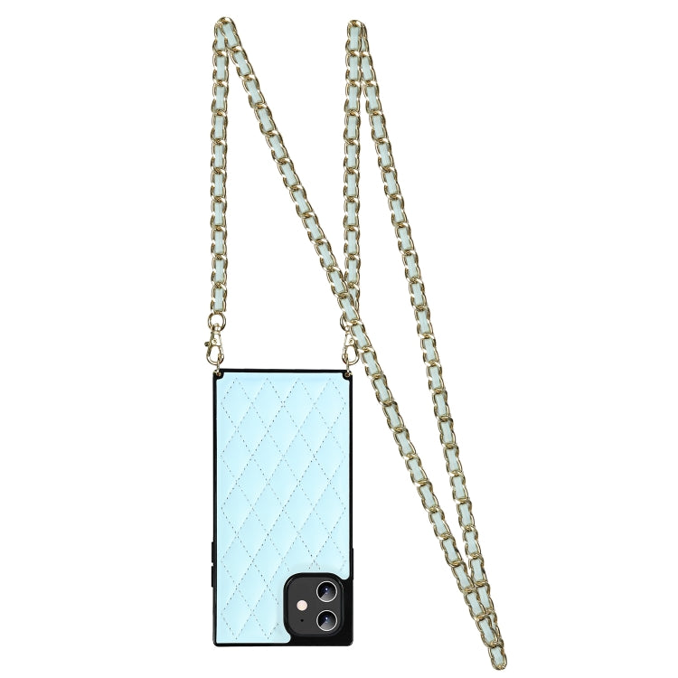 For iPhone 12 mini Elegant Rhombic Pattern Microfiber Leather +TPU Shockproof Case with Crossbody Strap Chain
