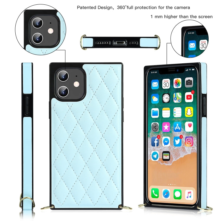 For iPhone 12 mini Elegant Rhombic Pattern Microfiber Leather +TPU Shockproof Case with Crossbody Strap Chain