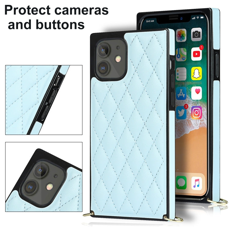 For iPhone 12 mini Elegant Rhombic Pattern Microfiber Leather +TPU Shockproof Case with Crossbody Strap Chain