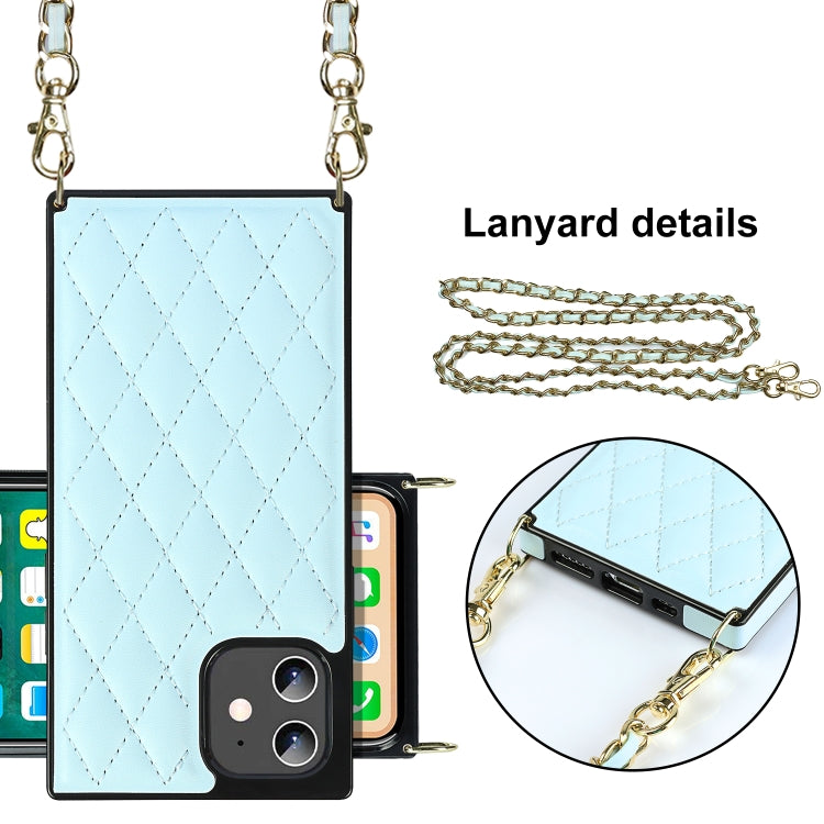 For iPhone 12 mini Elegant Rhombic Pattern Microfiber Leather +TPU Shockproof Case with Crossbody Strap Chain