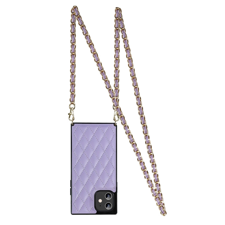 For iPhone 12 mini Elegant Rhombic Pattern Microfiber Leather +TPU Shockproof Case with Crossbody Strap Chain
