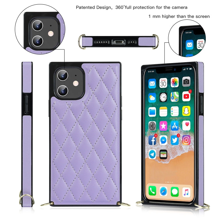 For iPhone 12 mini Elegant Rhombic Pattern Microfiber Leather +TPU Shockproof Case with Crossbody Strap Chain