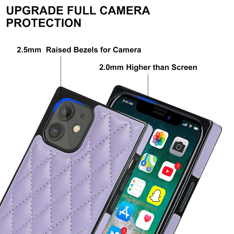 For iPhone 12 mini Elegant Rhombic Pattern Microfiber Leather +TPU Shockproof Case with Crossbody Strap Chain