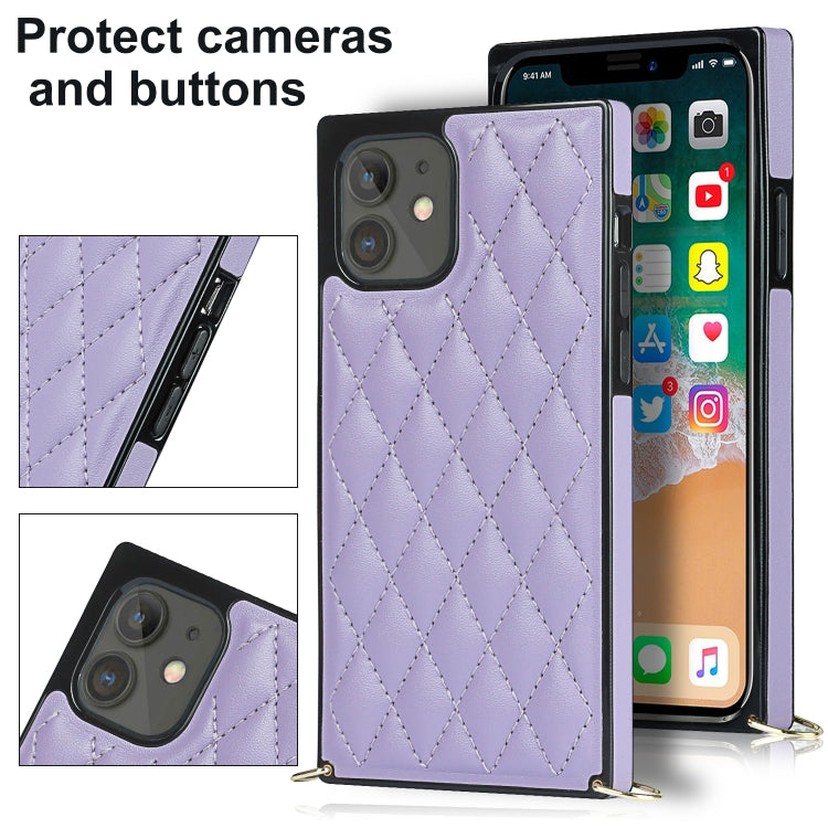 For iPhone 12 mini Elegant Rhombic Pattern Microfiber Leather +TPU Shockproof Case with Crossbody Strap Chain