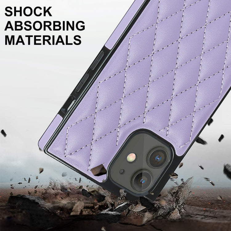 For iPhone 12 mini Elegant Rhombic Pattern Microfiber Leather +TPU Shockproof Case with Crossbody Strap Chain