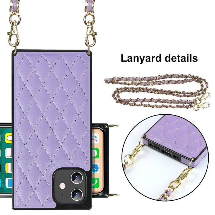 For iPhone 12 mini Elegant Rhombic Pattern Microfiber Leather +TPU Shockproof Case with Crossbody Strap Chain