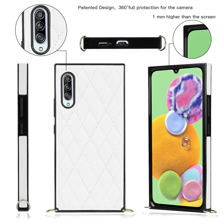 For Samsung Galaxy A90 5G Elegant Rhombic Pattern Microfiber Leather +TPU Shockproof Case with Crossbody Strap Chain
