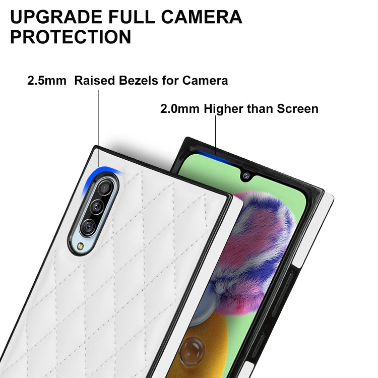 For Samsung Galaxy A90 5G Elegant Rhombic Pattern Microfiber Leather +TPU Shockproof Case with Crossbody Strap Chain