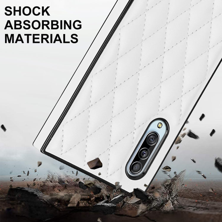 For Samsung Galaxy A90 5G Elegant Rhombic Pattern Microfiber Leather +TPU Shockproof Case with Crossbody Strap Chain
