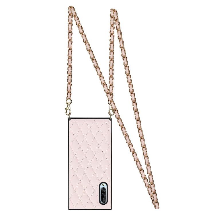 For Samsung Galaxy A90 5G Elegant Rhombic Pattern Microfiber Leather +TPU Shockproof Case with Crossbody Strap Chain