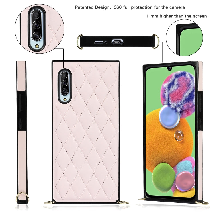 For Samsung Galaxy A90 5G Elegant Rhombic Pattern Microfiber Leather +TPU Shockproof Case with Crossbody Strap Chain