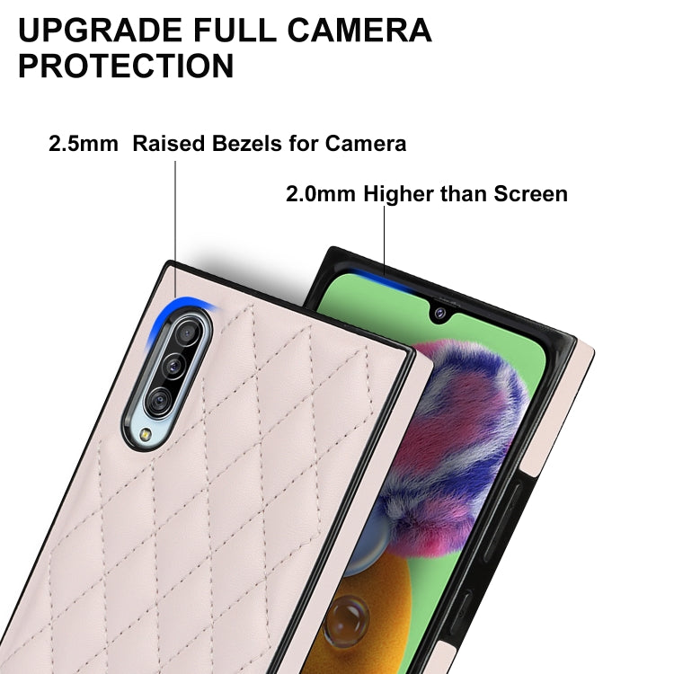 For Samsung Galaxy A90 5G Elegant Rhombic Pattern Microfiber Leather +TPU Shockproof Case with Crossbody Strap Chain