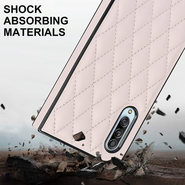 For Samsung Galaxy A90 5G Elegant Rhombic Pattern Microfiber Leather +TPU Shockproof Case with Crossbody Strap Chain