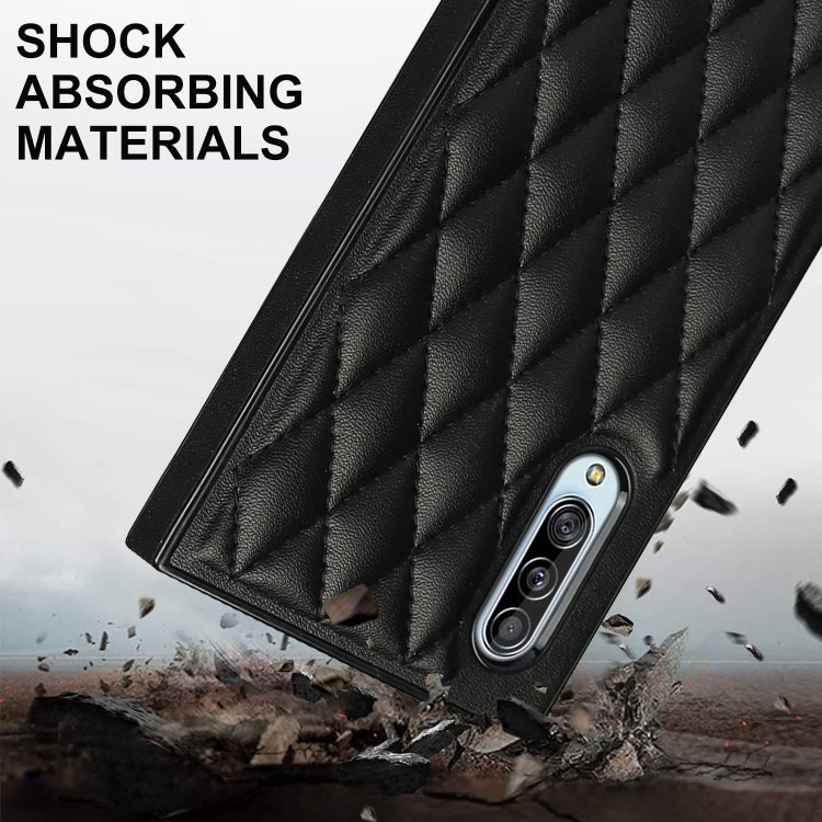 For Samsung Galaxy A90 5G Elegant Rhombic Pattern Microfiber Leather +TPU Shockproof Case with Crossbody Strap Chain