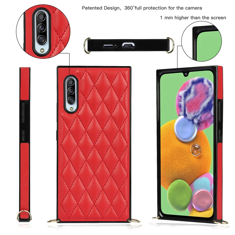 For Samsung Galaxy A90 5G Elegant Rhombic Pattern Microfiber Leather +TPU Shockproof Case with Crossbody Strap Chain