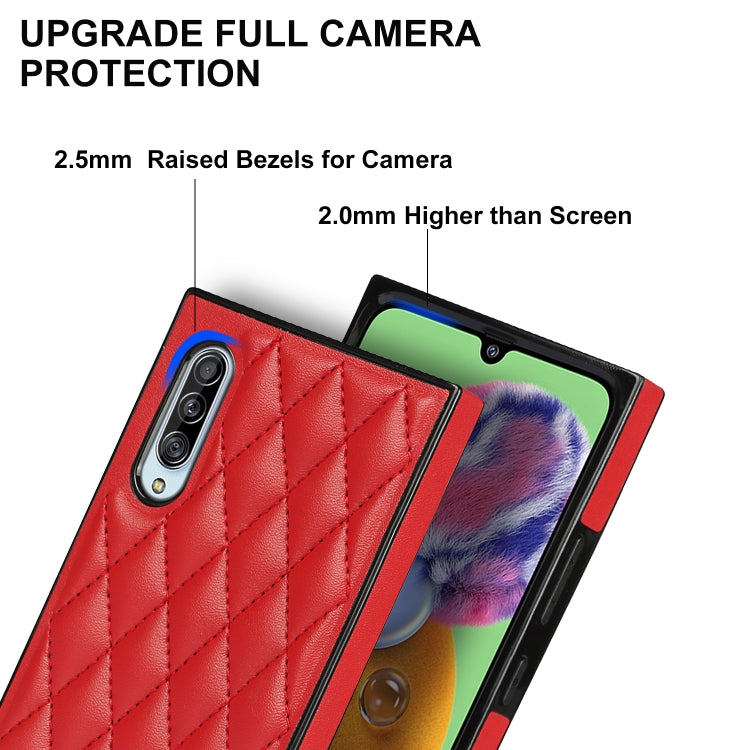 For Samsung Galaxy A90 5G Elegant Rhombic Pattern Microfiber Leather +TPU Shockproof Case with Crossbody Strap Chain