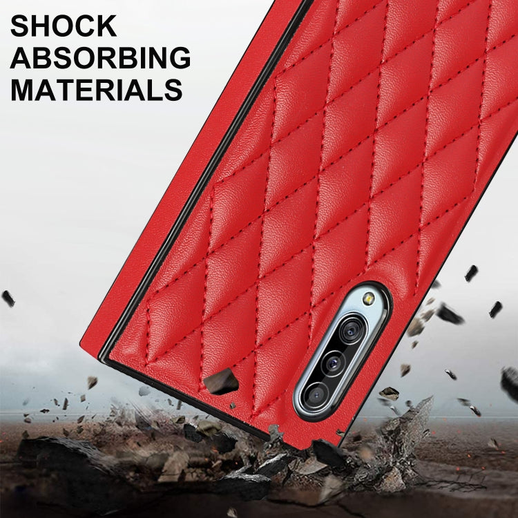 For Samsung Galaxy A90 5G Elegant Rhombic Pattern Microfiber Leather +TPU Shockproof Case with Crossbody Strap Chain