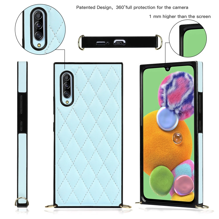 For Samsung Galaxy A90 5G Elegant Rhombic Pattern Microfiber Leather +TPU Shockproof Case with Crossbody Strap Chain