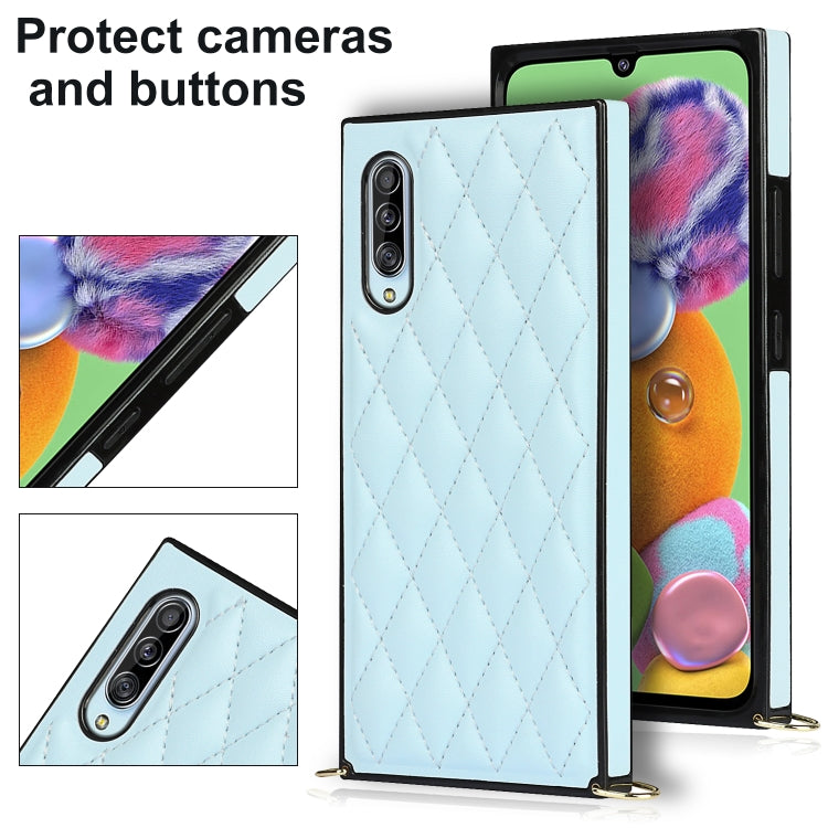For Samsung Galaxy A90 5G Elegant Rhombic Pattern Microfiber Leather +TPU Shockproof Case with Crossbody Strap Chain