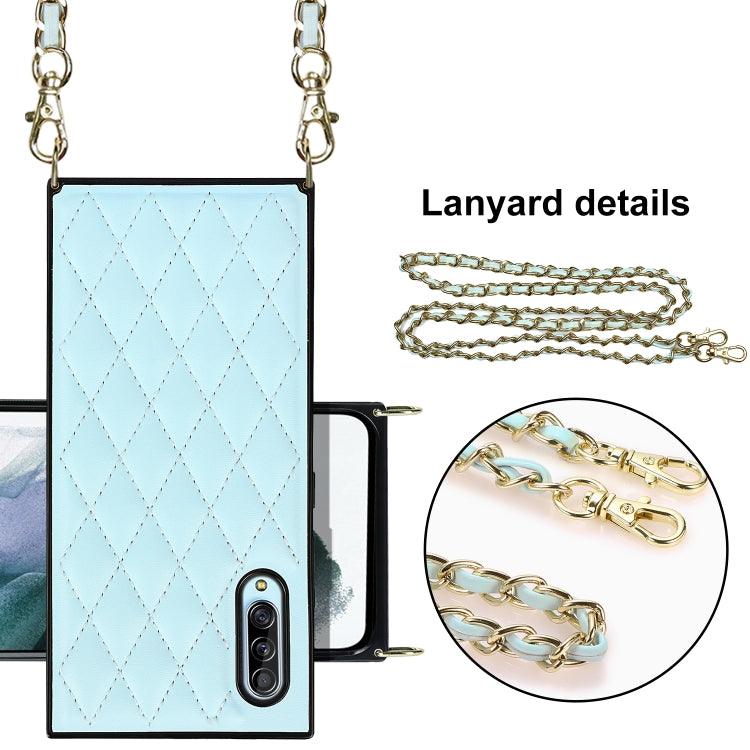 For Samsung Galaxy A90 5G Elegant Rhombic Pattern Microfiber Leather +TPU Shockproof Case with Crossbody Strap Chain