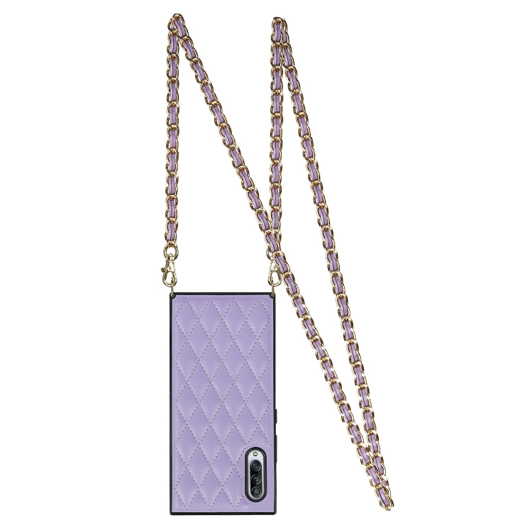 For Samsung Galaxy A90 5G Elegant Rhombic Pattern Microfiber Leather +TPU Shockproof Case with Crossbody Strap Chain