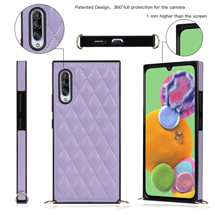 For Samsung Galaxy A90 5G Elegant Rhombic Pattern Microfiber Leather +TPU Shockproof Case with Crossbody Strap Chain