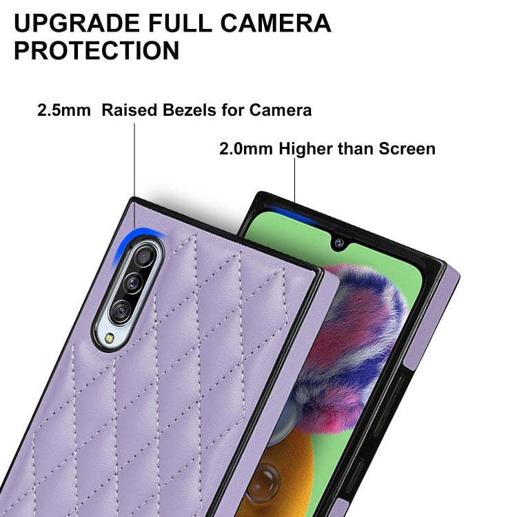 For Samsung Galaxy A90 5G Elegant Rhombic Pattern Microfiber Leather +TPU Shockproof Case with Crossbody Strap Chain