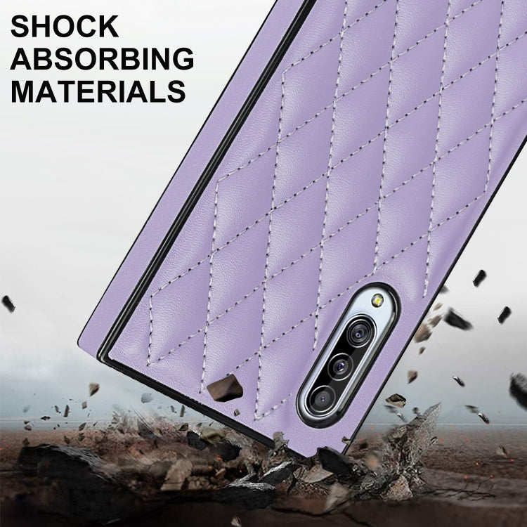 For Samsung Galaxy A90 5G Elegant Rhombic Pattern Microfiber Leather +TPU Shockproof Case with Crossbody Strap Chain