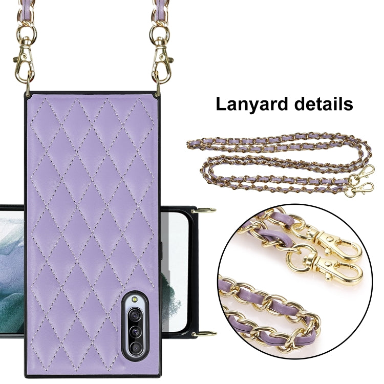 For Samsung Galaxy A90 5G Elegant Rhombic Pattern Microfiber Leather +TPU Shockproof Case with Crossbody Strap Chain
