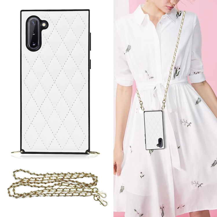 For Samsung Galaxy Note10 Elegant Rhombic Pattern Microfiber Leather +TPU Shockproof Case with Crossbody Strap Chain