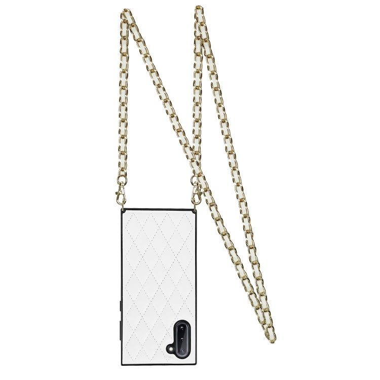 For Samsung Galaxy Note10 Elegant Rhombic Pattern Microfiber Leather +TPU Shockproof Case with Crossbody Strap Chain