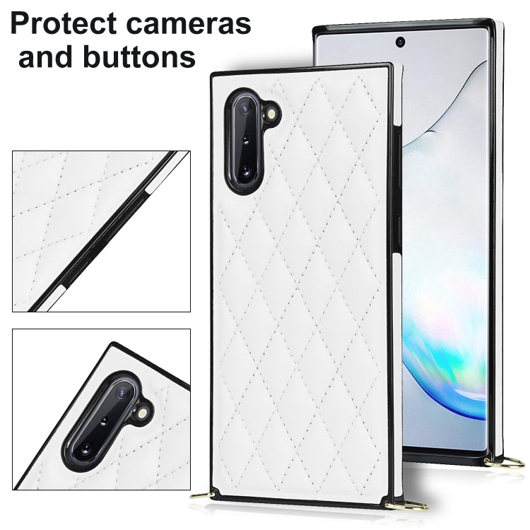 For Samsung Galaxy Note10 Elegant Rhombic Pattern Microfiber Leather +TPU Shockproof Case with Crossbody Strap Chain