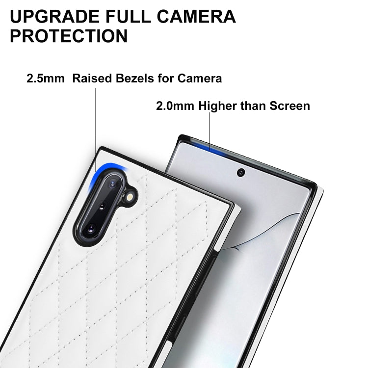 For Samsung Galaxy Note10 Elegant Rhombic Pattern Microfiber Leather +TPU Shockproof Case with Crossbody Strap Chain