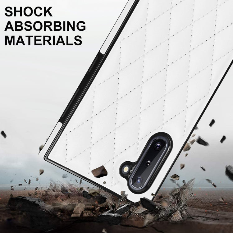 For Samsung Galaxy Note10 Elegant Rhombic Pattern Microfiber Leather +TPU Shockproof Case with Crossbody Strap Chain