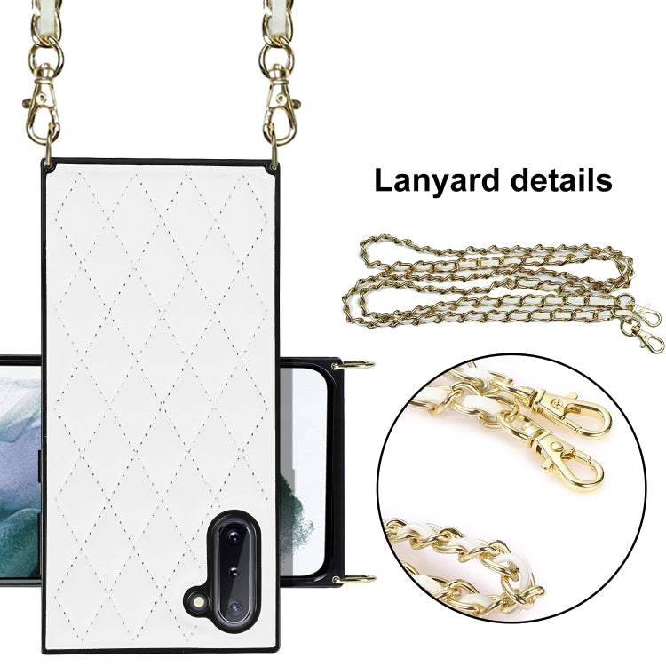 For Samsung Galaxy Note10 Elegant Rhombic Pattern Microfiber Leather +TPU Shockproof Case with Crossbody Strap Chain