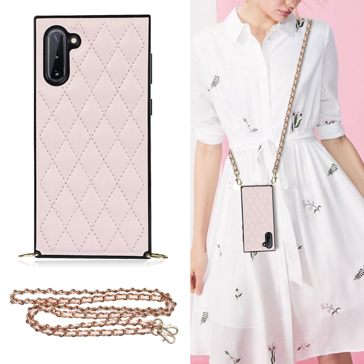 For Samsung Galaxy Note10 Elegant Rhombic Pattern Microfiber Leather +TPU Shockproof Case with Crossbody Strap Chain