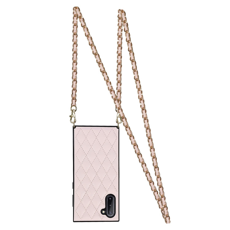 For Samsung Galaxy Note10 Elegant Rhombic Pattern Microfiber Leather +TPU Shockproof Case with Crossbody Strap Chain