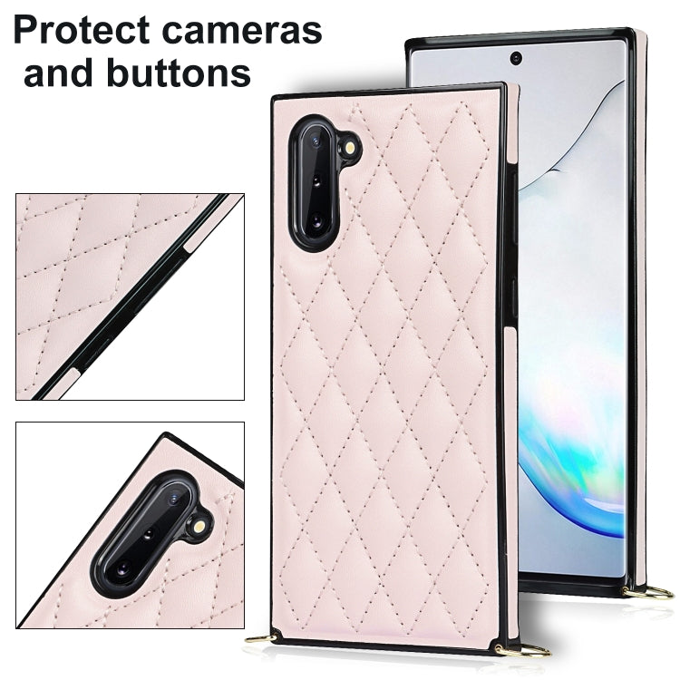 For Samsung Galaxy Note10 Elegant Rhombic Pattern Microfiber Leather +TPU Shockproof Case with Crossbody Strap Chain