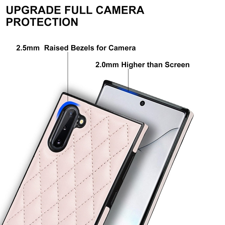 For Samsung Galaxy Note10 Elegant Rhombic Pattern Microfiber Leather +TPU Shockproof Case with Crossbody Strap Chain