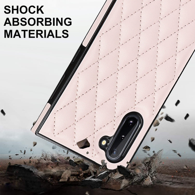 For Samsung Galaxy Note10 Elegant Rhombic Pattern Microfiber Leather +TPU Shockproof Case with Crossbody Strap Chain