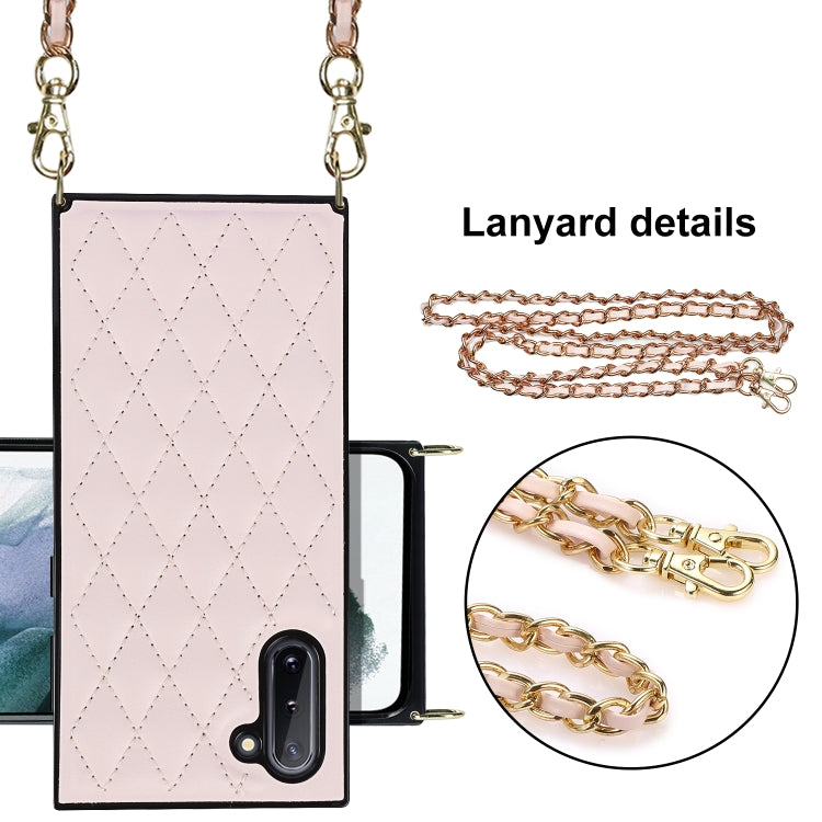 For Samsung Galaxy Note10 Elegant Rhombic Pattern Microfiber Leather +TPU Shockproof Case with Crossbody Strap Chain