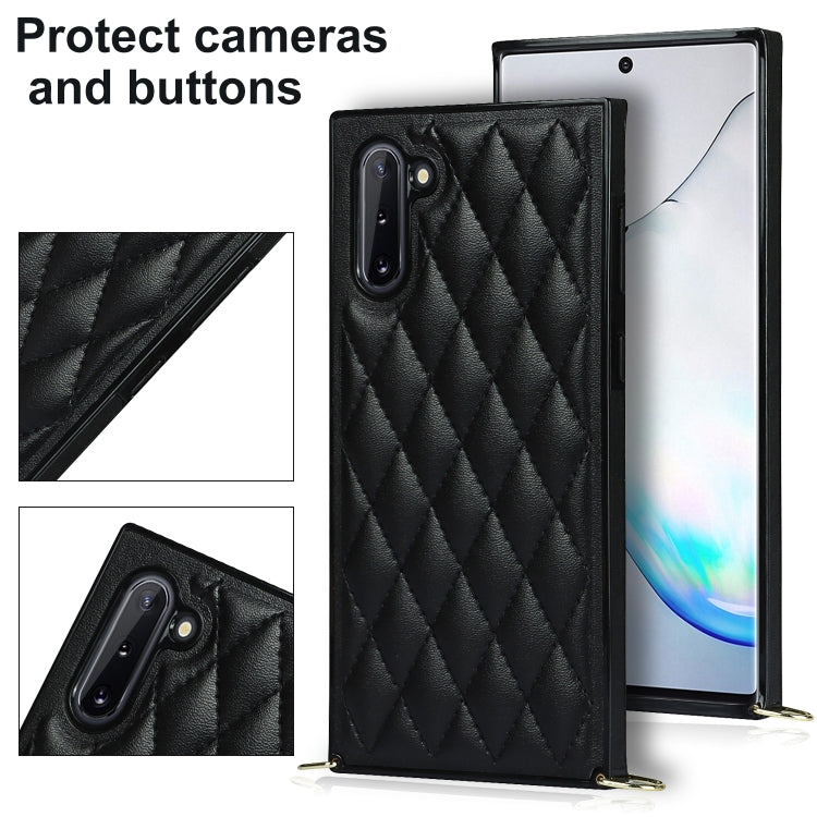 For Samsung Galaxy Note10 Elegant Rhombic Pattern Microfiber Leather +TPU Shockproof Case with Crossbody Strap Chain