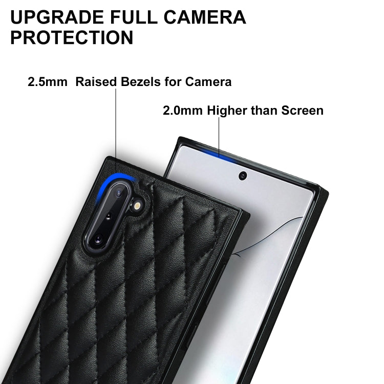 For Samsung Galaxy Note10 Elegant Rhombic Pattern Microfiber Leather +TPU Shockproof Case with Crossbody Strap Chain