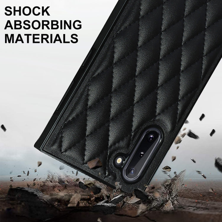 For Samsung Galaxy Note10 Elegant Rhombic Pattern Microfiber Leather +TPU Shockproof Case with Crossbody Strap Chain