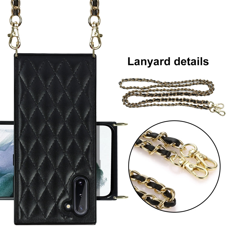 For Samsung Galaxy Note10 Elegant Rhombic Pattern Microfiber Leather +TPU Shockproof Case with Crossbody Strap Chain